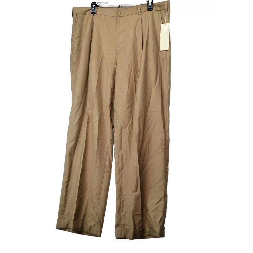 Perry Ellis Mens 38x29.5 Tan Pleated Dress Slacks NEW (F4)